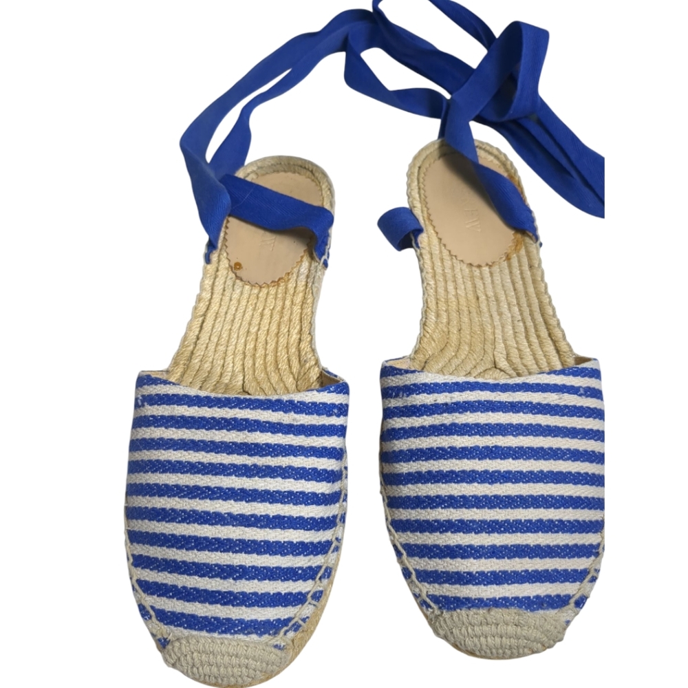 J.Crew Striped d'Orsay Lace-up Espadrilles Sandals Size 9.5 - Picture 2 of 4